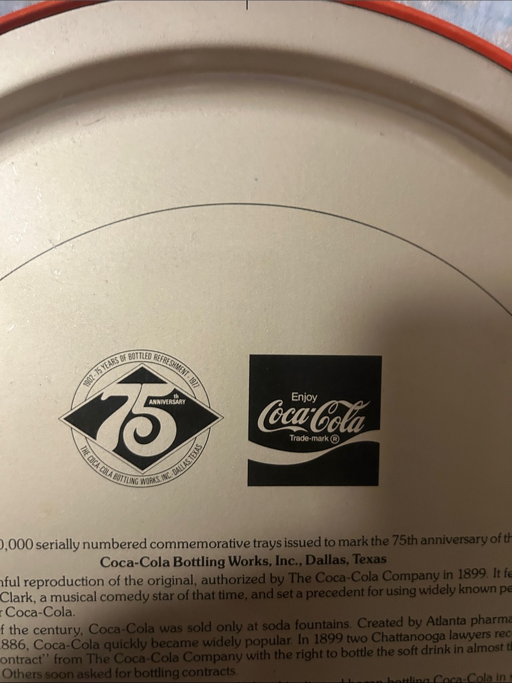 Vintage 75th anniversary Coca-Cola Round Tray — Yellow, Red, Cream, Blue - Picture 4 of 4